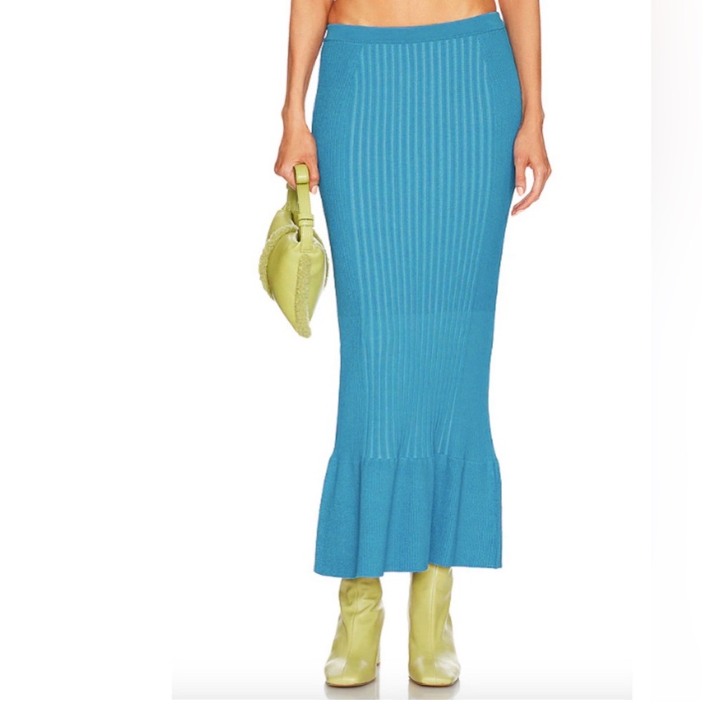 Simon Miller Lottie Skirt Size Small NWT Rib Knit Midi Flare Skirt Blue